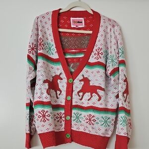 Tipsy Elves Red and Green Unicorn Sweater
